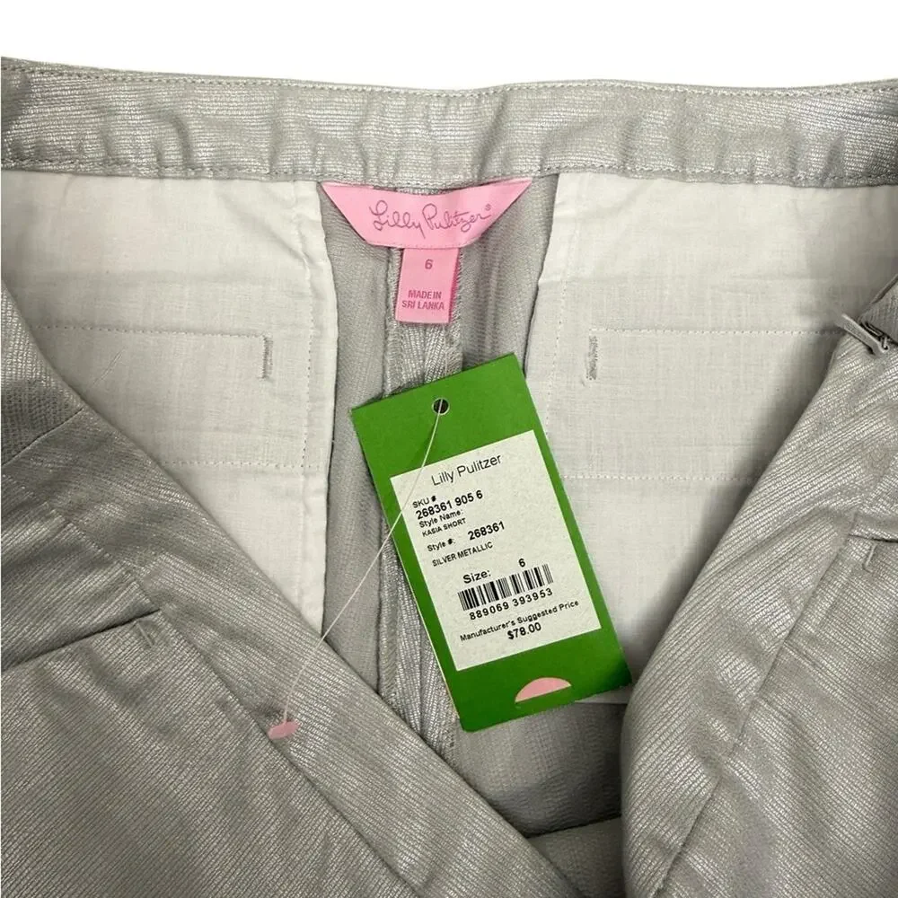 Lilly Pulitzer Kasia Silver Metallic Scalloped Shorts Size 6 NWT Cotton - Picture 5 of 5